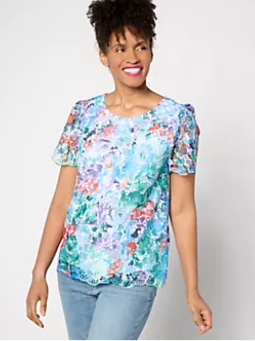 Susan Graver Occasions Floral Lace Top - EUC